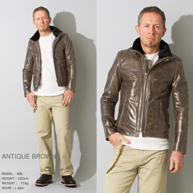 リューグー（LIUGOO）/Liugoo Leathers 本革 襟ボアハイネックシングルライダースジャケット WNG01A_10