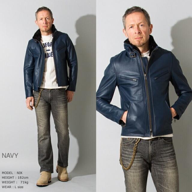 リューグー（LIUGOO）/Liugoo Leathers 本革 襟ボアハイネックシングルライダースジャケット WNG01A_15