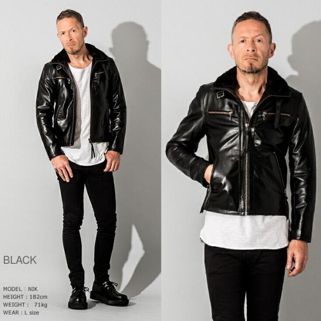 リューグー（LIUGOO）/Liugoo Leathers 本革 ウィングネックシングルライダースジャケット WNG14A_5
