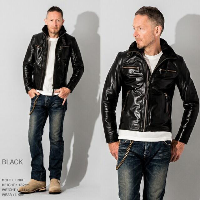 リューグー（LIUGOO）/Liugoo Leathers 本革 ウィングネックシングルライダースジャケット WNG14A_14