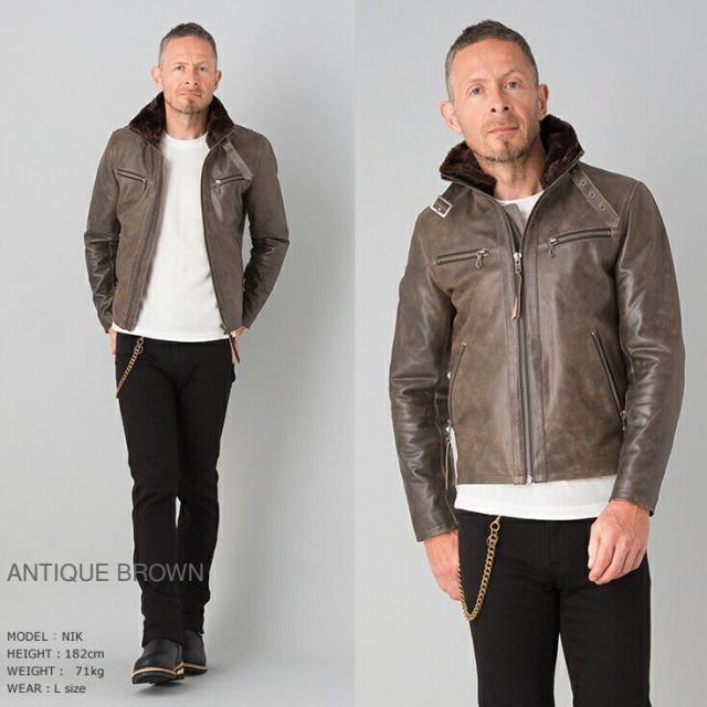 リューグー（LIUGOO）/Liugoo Leathers 本革 ウィングネックシングルライダースジャケット WNG14A_8