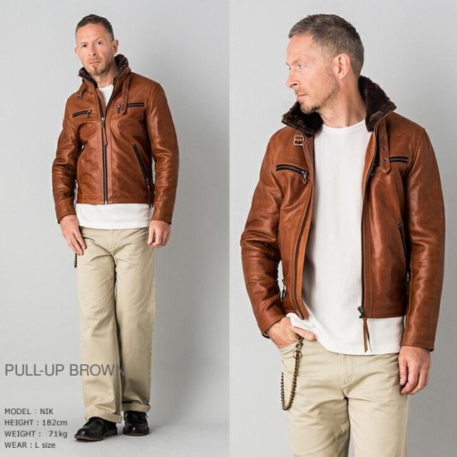リューグー（LIUGOO）/Liugoo Leathers 本革 ウィングネックシングルライダースジャケット WNG14A_10