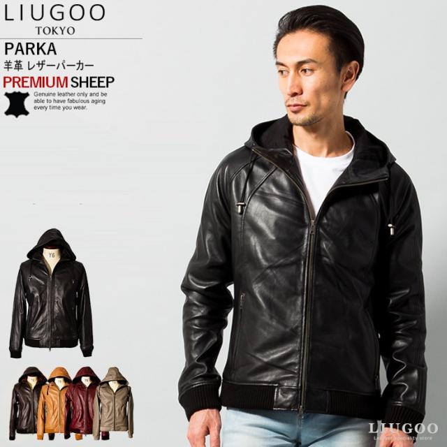 リューグー（LIUGOO）/LIUGOO 本革 レザーハイネックパーカー メンズ リューグー PRK01A