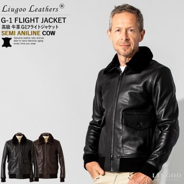 LIUGOO LEATHERS 牛革 A-2ジャケット 黒 Liugoo Leathers 本革 2ラインシングルライダース メンズ