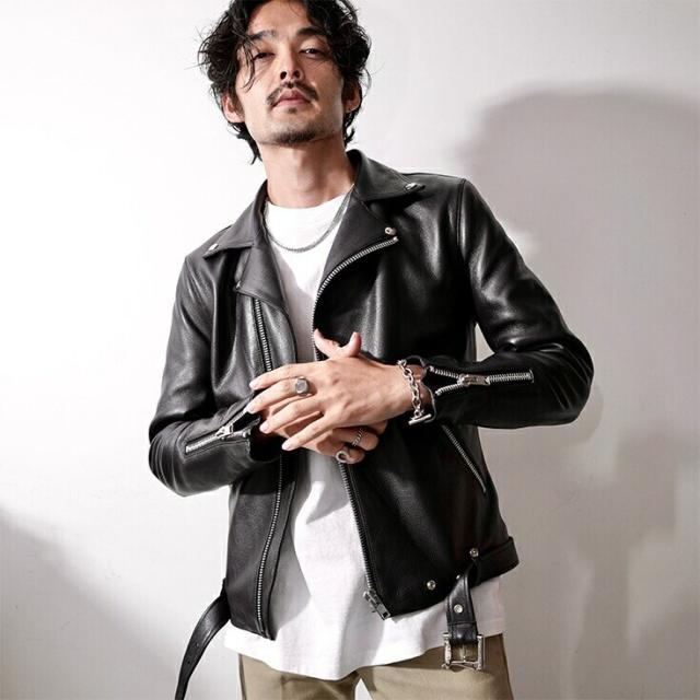 リューグー（LIUGOO）/VALLET 本革 ダブルライダースジャケット メンズ