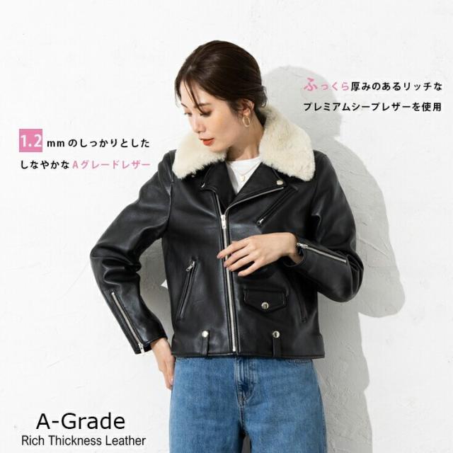 リューグー（LIUGOO）/LIUGOO 本革 襟ボアダブルライダース レディース リューグー DRY09LA_2