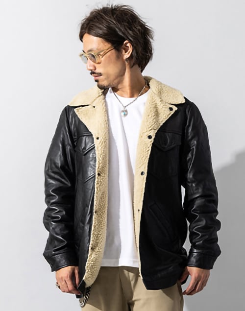 リューグー（LIUGOO）/Liugoo Leathers 本革 総ボア レザーランチコート メンズ COT25A