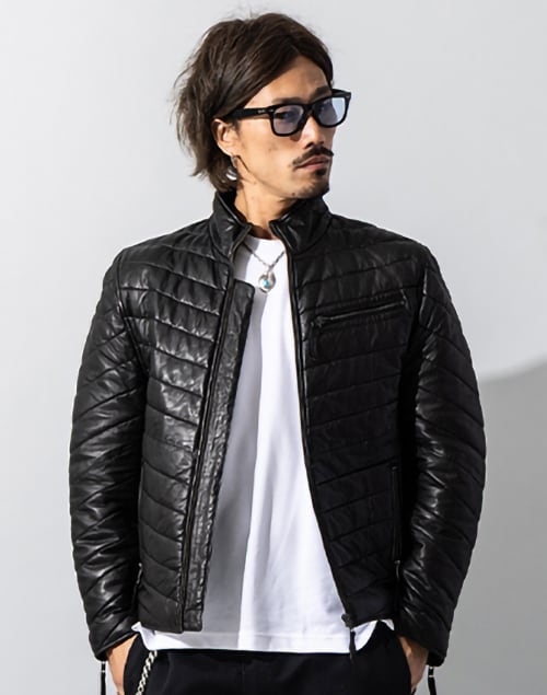 リューグー（LIUGOO）/Liugoo Leathers 本革 レザー×機能性中綿 ダウンライダースジャケット WNG18A