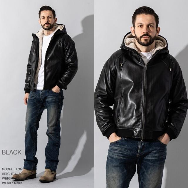 リューグー（LIUGOO）/Liugoo Leathers 本革 着脱ボアライナー付防寒レザーパーカー メンズ PRK08A_1