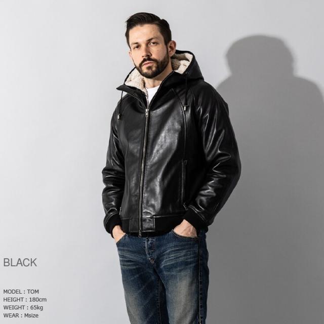 リューグー（LIUGOO）/Liugoo Leathers 本革 着脱ボアライナー付防寒レザーパーカー メンズ PRK08A_4