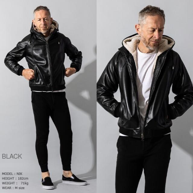 リューグー（LIUGOO）/Liugoo Leathers 本革 着脱ボアライナー付防寒レザーパーカー メンズ PRK08A_7