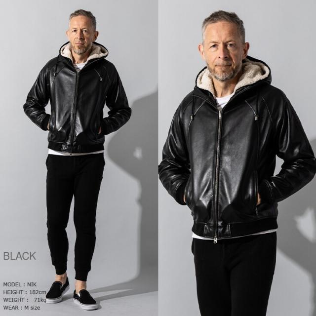 リューグー（LIUGOO）/Liugoo Leathers 本革 着脱ボアライナー付防寒レザーパーカー メンズ PRK08A_9