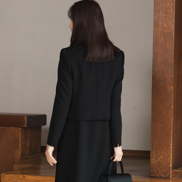 フォルムフォルマ（form forma）/【前開き】【喪服・礼服】フリルカラー＆フレアワンピース ブラックフォーマル/日本製素材_3