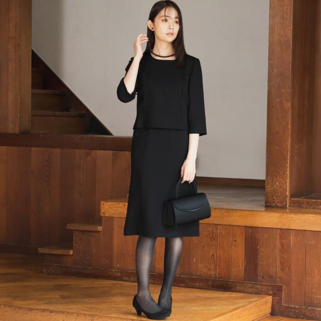 フォルムフォルマ（form forma）/【前開き】【喪服・礼服】フリルカラー＆フレアワンピース ブラックフォーマル/日本製素材_9