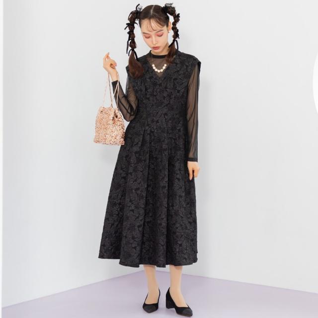 ロリータワンピース，ブラック＆ホワイト ティアド スタンドカラー