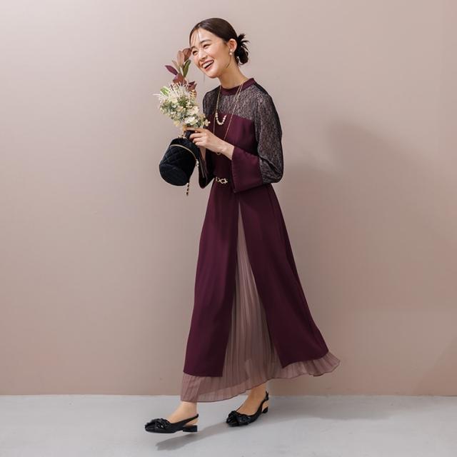 フォルムフォルマ（form forma）/《ゼクシィ掲載》スタンドカラー スリットワンピース+プリーツスカート/セットアップ