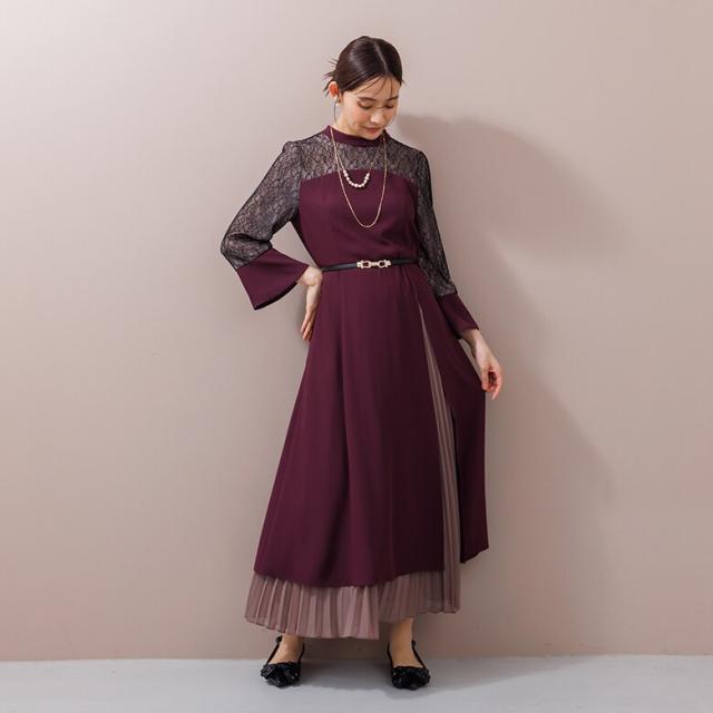 フォルムフォルマ（form forma）/《ゼクシィ掲載》スタンドカラー スリットワンピース+プリーツスカート/セットアップ