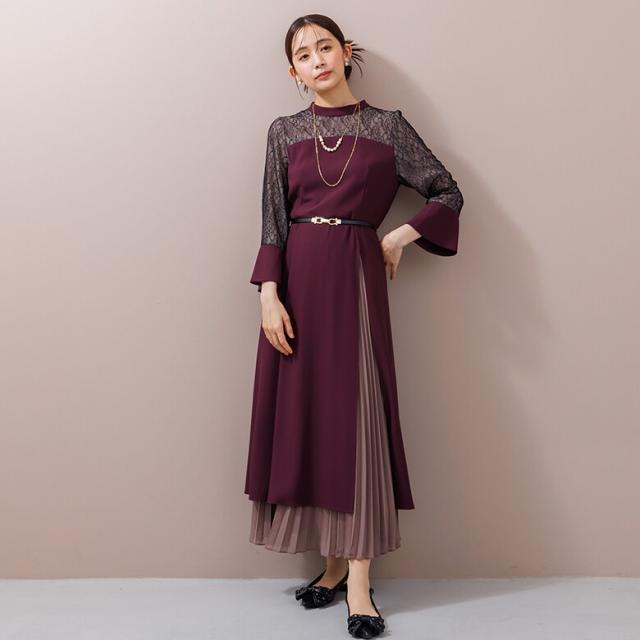 フォルムフォルマ（form forma）/《ゼクシィ掲載》スタンドカラー スリットワンピース+プリーツスカート/セットアップ