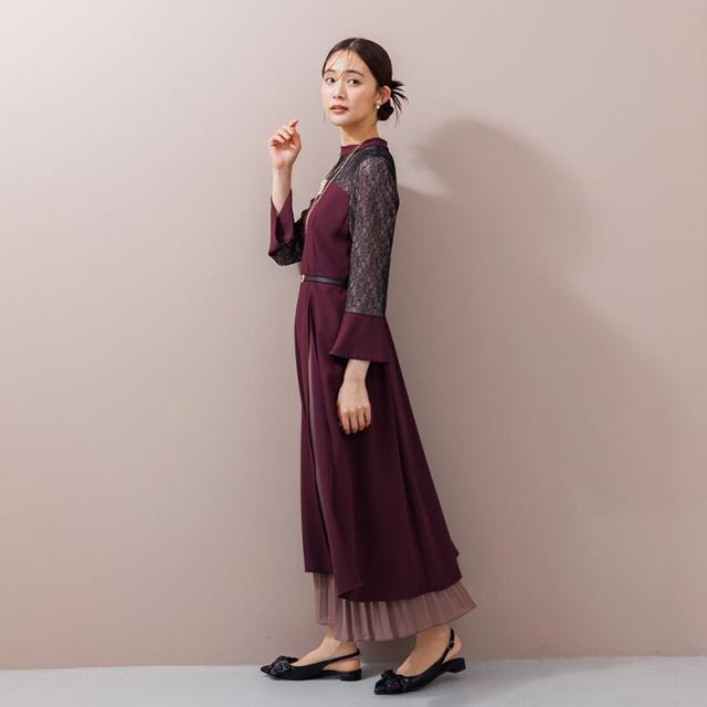 フォルムフォルマ（form forma）/《ゼクシィ掲載》スタンドカラー スリットワンピース+プリーツスカート/セットアップ