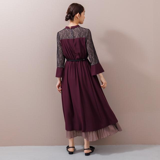 フォルムフォルマ（form forma）/《ゼクシィ掲載》スタンドカラー スリットワンピース+プリーツスカート/セットアップ