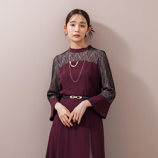 フォルムフォルマ（form forma）/《ゼクシィ掲載》スタンドカラー スリットワンピース+プリーツスカート/セットアップ