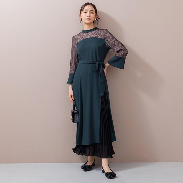 フォルムフォルマ（form forma）/《ゼクシィ掲載》スタンドカラー スリットワンピース+プリーツスカート/セットアップ