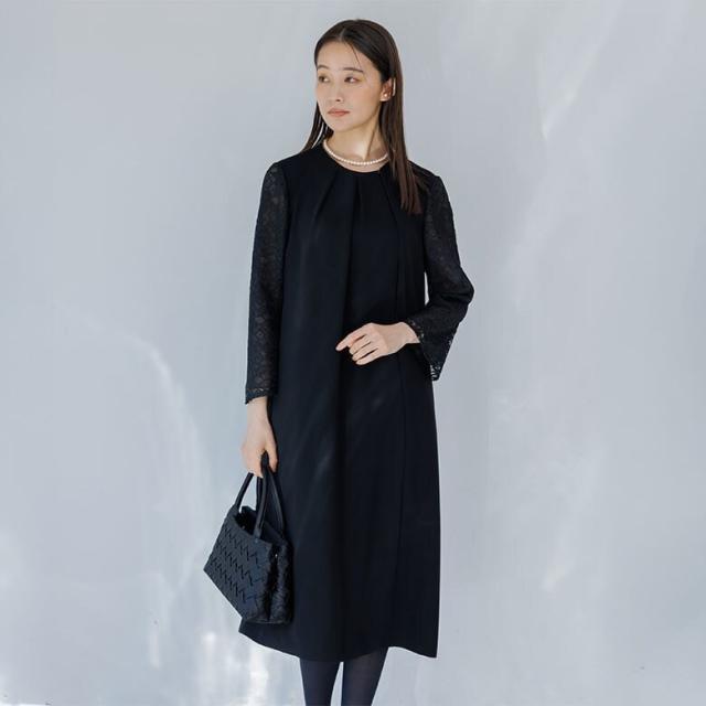 フォルムフォルマ（form forma）/【喪服・礼服】【洗える】【慶弔両用】/レース袖のブラックフォーマルワンピース