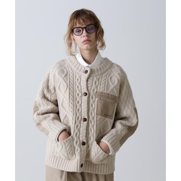 アヴィレックス（AVIREX）/NYLON COMBI CABLE KNIT CARDIGAN／ナイロンコンビ ケーブルニットカの通販は