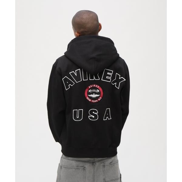アヴィレックス（AVIREX）/VARSITY LOGO SWEAT ZIP UP PARKA ／バーシティ ロゴ スウェット ジッ