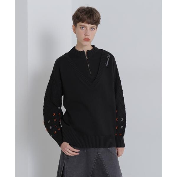 アヴィレックス（AVIREX）/《直営店限定》BOTTLE NECK SLEEVE EMBROIDERY TOPS／ボトルネック