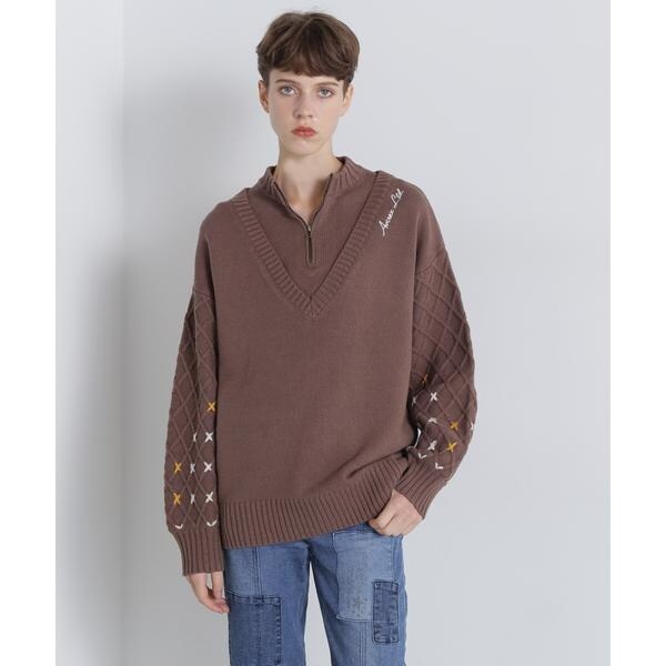 アヴィレックス（AVIREX）/《直営店限定》BOTTLE NECK SLEEVE EMBROIDERY TOPS／ボトルネック