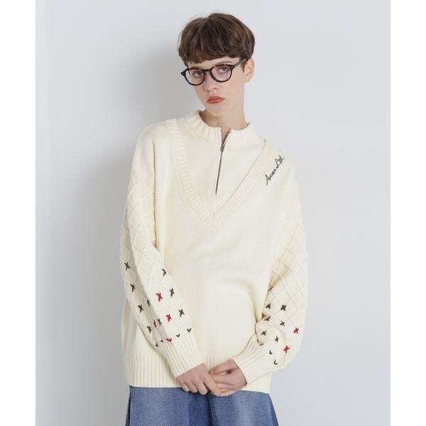 アヴィレックス（AVIREX）/《直営店限定》BOTTLE NECK SLEEVE EMBROIDERY TOPS／ボトルネック