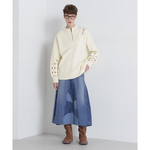 アヴィレックス（AVIREX）/《直営店限定》BOTTLE NECK SLEEVE EMBROIDERY TOPS／ボトルネック