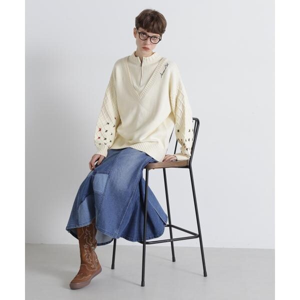 アヴィレックス（AVIREX）/《直営店限定》BOTTLE NECK SLEEVE EMBROIDERY TOPS／ボトルネック