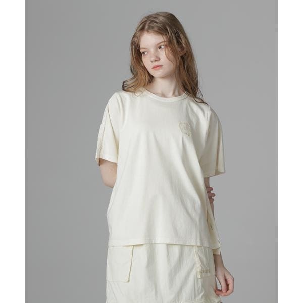 アヴィレックス（AVIREX）/《直営店限定》LACE DETAILS EMBROIDERY T−SHIRT／レースディテール刺繍T