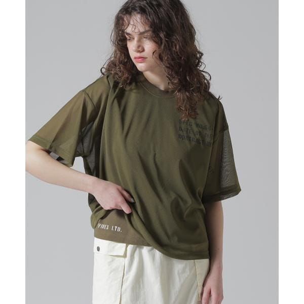 アヴィレックス（AVIREX）/《WOMAN／直営店限定》SHEER LAYERED PRINT T−SHIRT／シアーレイヤード