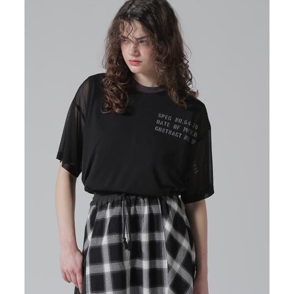 アヴィレックス（AVIREX）/《WOMAN／直営店限定》SHEER LAYERED PRINT T−SHIRT／シアーレイヤード