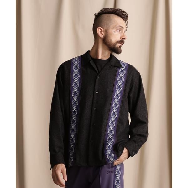 ショット（Schott）/LINE 2TONE L／S WOOL SHIRT／ライン2トーン ウールシャツ