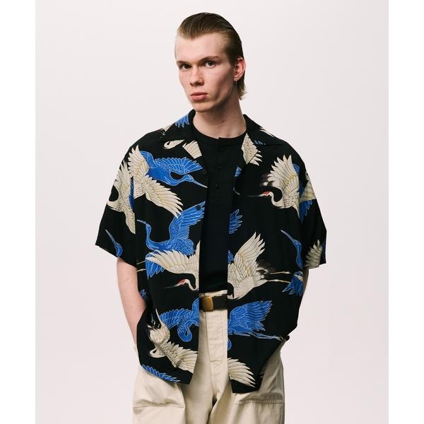 ショット（Schott）/×PJ／×パイナップルジュース／RAYON SHIRT CRANE／レーヨンシャツ クレーン