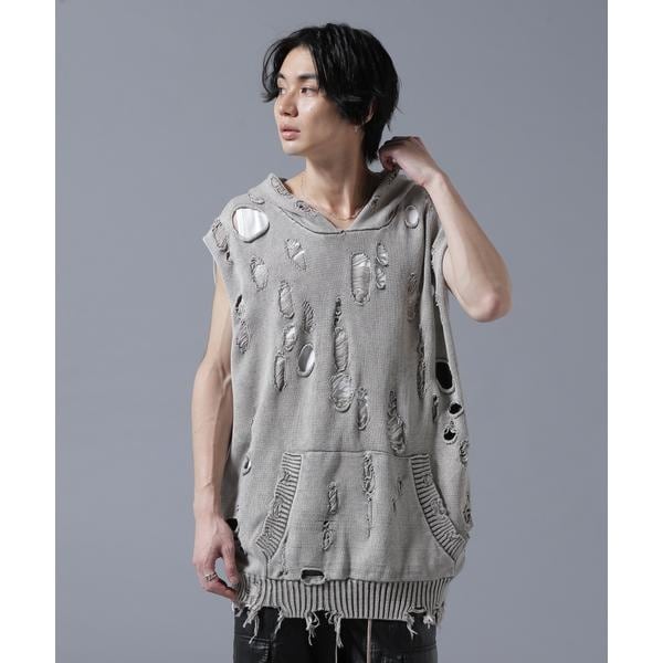 エルエイチピー（LHP）/DankeSchon／ダンケシェーン／PIGMENT DAMAGE KNIT NOSLEEVE HO
