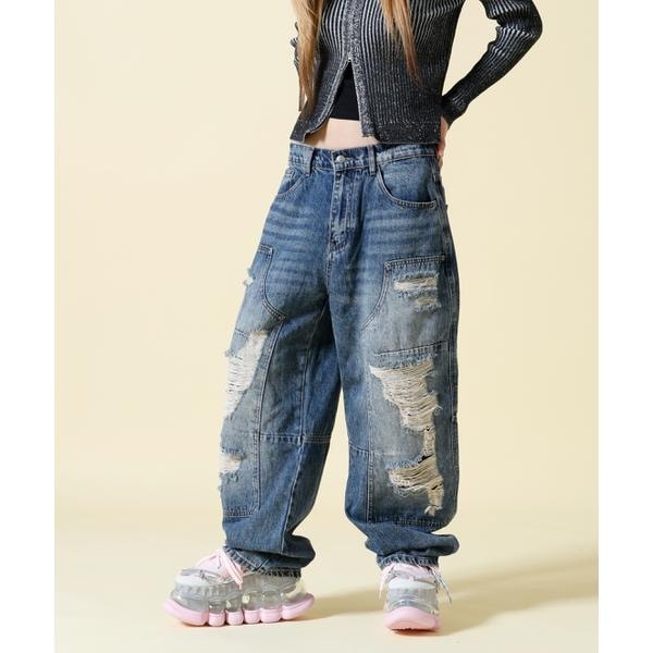 【NEW】エルエイチピー（LHP）/SIS／エスアイエス／Double Knee Damage Denim Pants