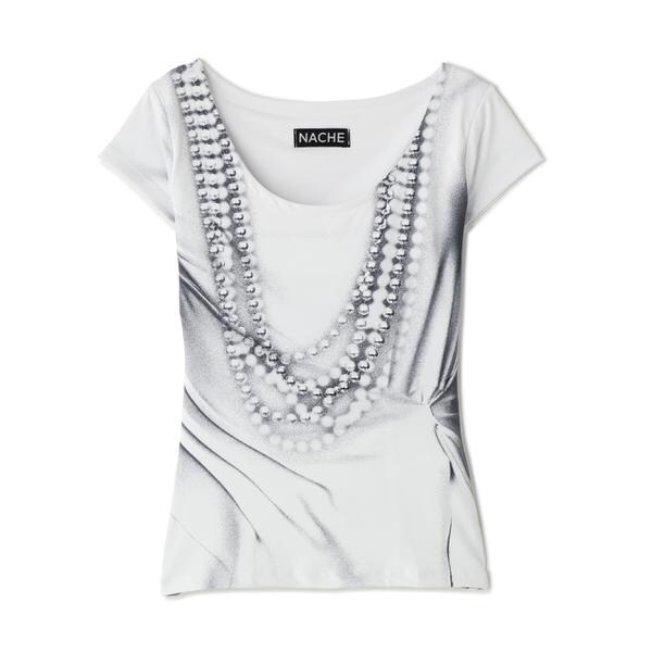 エルエイチピー（LHP）/NACHE／ナチェ／PEARL NECKLACE PRINTED T−SHIRT