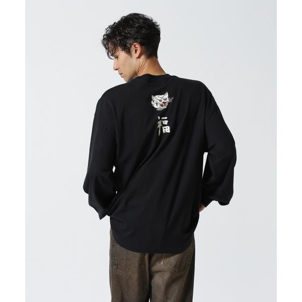 ビーセカンド（B’2nd）/REMI RELIEF(レミレリーフ) 別注LW加工20／−天竺BIGサイズロンT（刺繍：福）