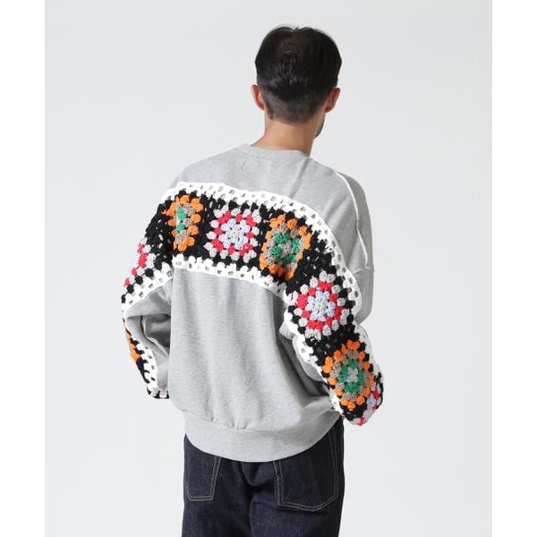 ビーセカンド（B’2nd）/DISCOVERED（ディスカバード）別注CROCHET SLEEVE SWEAT(UNISEX)
