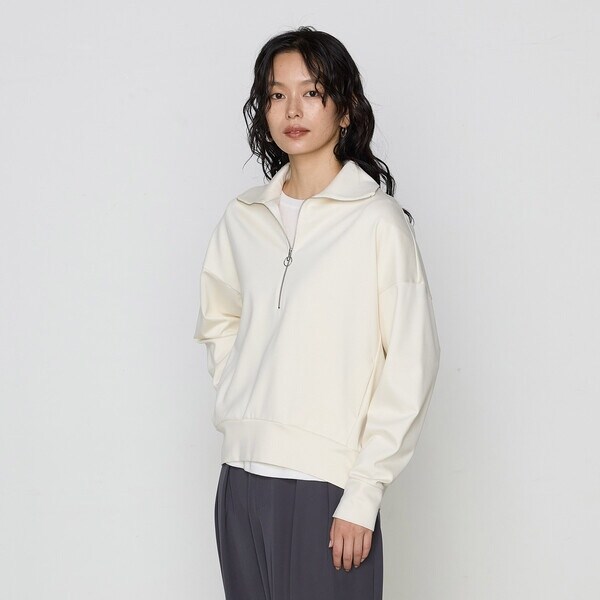 コムサ（COMME CA）/レーヨンストレッチポンチ ハーフジップトップ