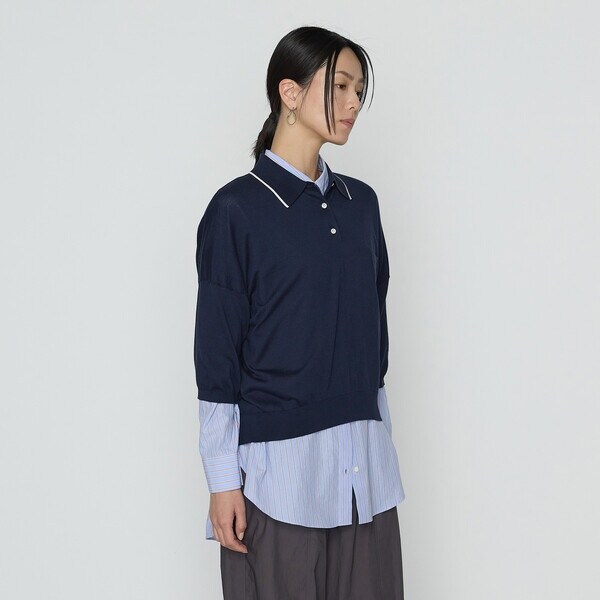 コムサ（COMME CA）/14G天竺編 ポロニットプルオーバー_12