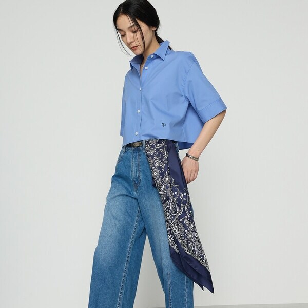 コムサ（COMME CA）/コットンキュプラストライプ／バルキーオックスフォード 半袖クロップドシャツ コムサ（COMME CA）/コットンキュプラストライプ／バルキー