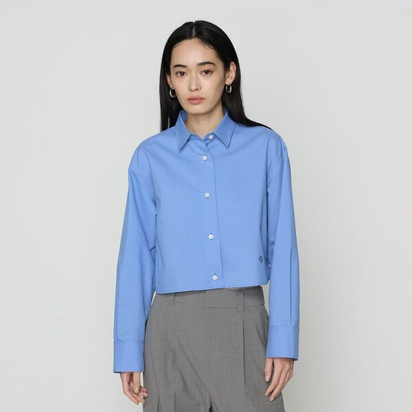 コムサ（COMME CA）/ストライプタイプライター／バルキーオックスフォード クロップドシャツ