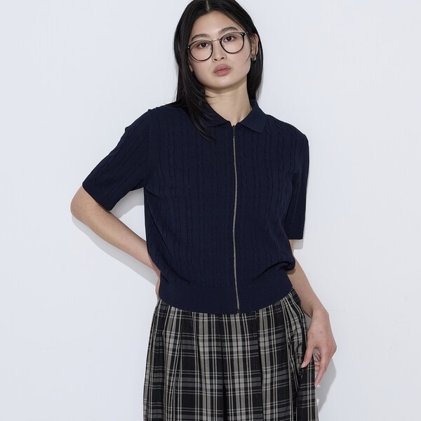 コムサ（COMME CA）/〔 TALLサイズ 〕 コットンダルストレッチ ケーブルジップカーディガン