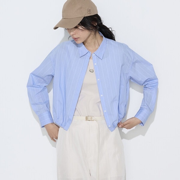 【NEW】コムサ（COMME CA）/コットンナイロンストライプ クロップドシャツ 10,582円
